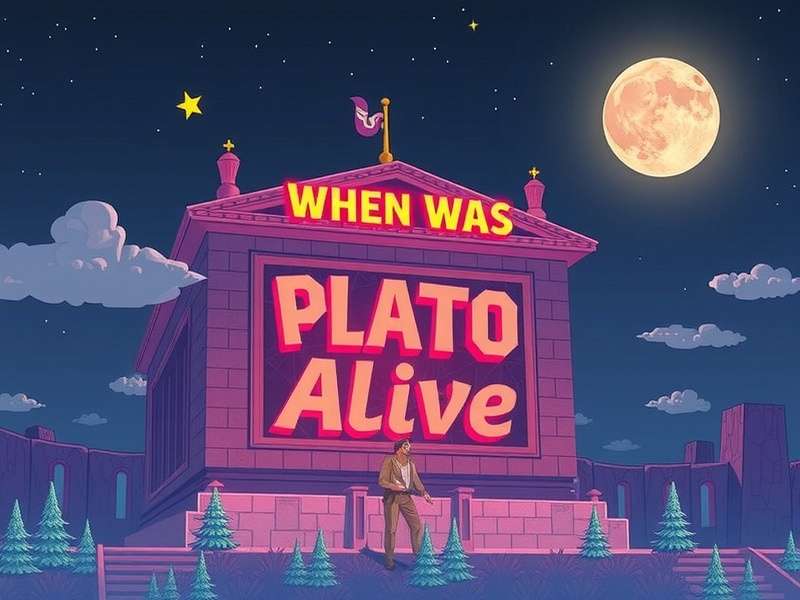 Timeline map showing Plato's life span in the context of ancient Greece, with key events marked.