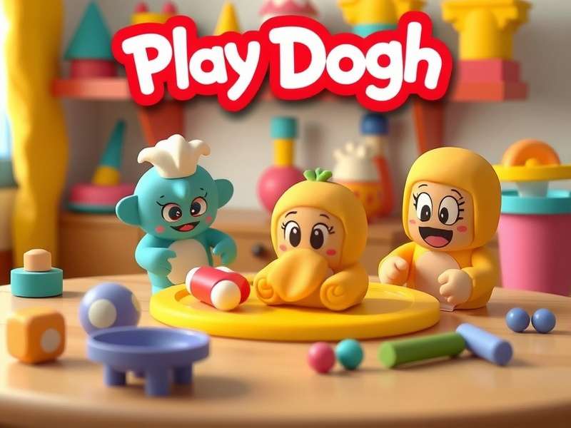 Creative hands shaping colorful play dough with digital tablet showing Plato game in background