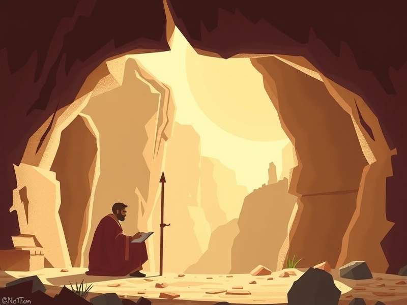 Illustration of Plato's Cave showing shadows on a wall and a figure looking towards light