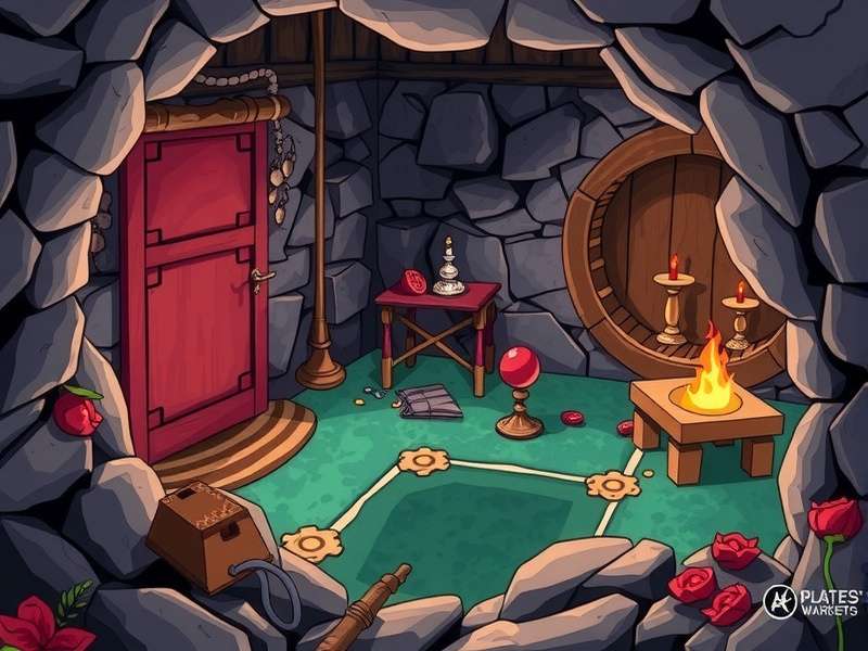 In-game scene from Plato S Cave showing a character interacting with shadowy figures on a cave wall