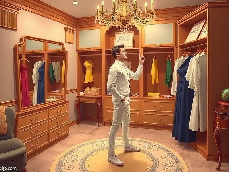 A vibrant digital wardrobe interface with various clothing and item icons