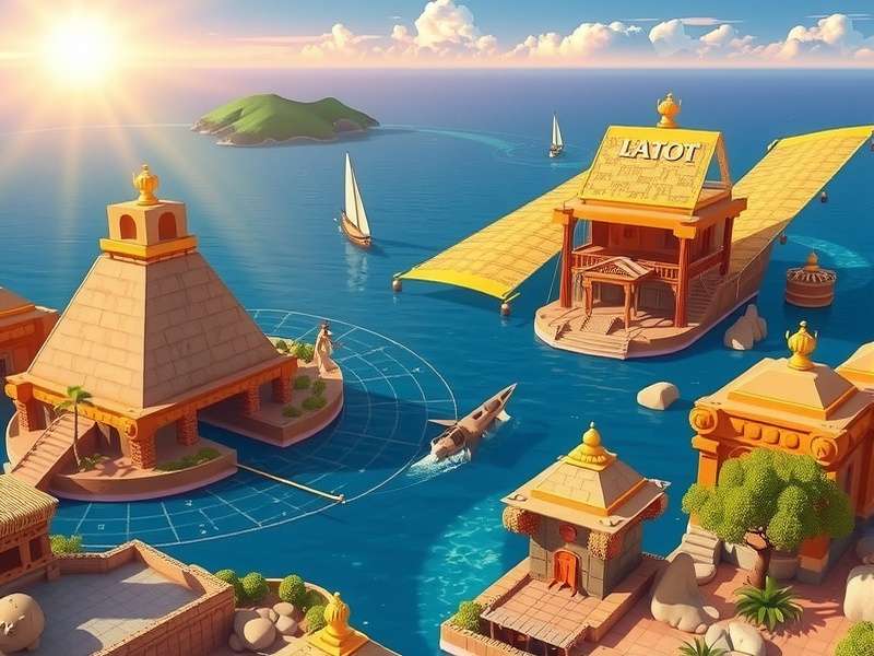 Artistic rendering of the sunken city of Atlantis from the Plato game, showing glowing structures and marine life