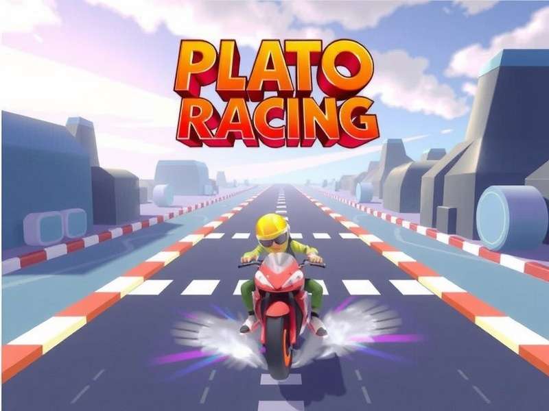 Plato Racing screenshot showing a high-speed corner on a rain-slicked track