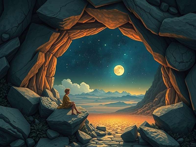 Artistic depiction of Plato's Cave showing prisoners watching shadows on the wall