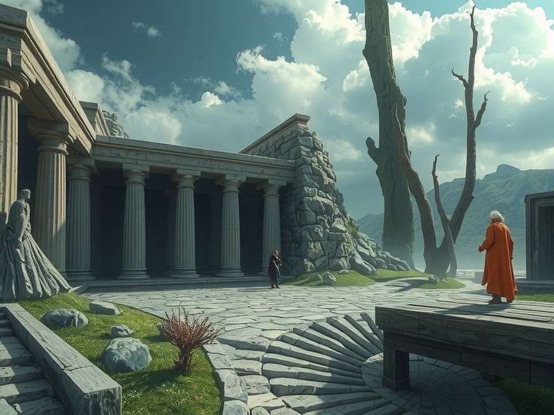 Screenshot from Plato Game showing the Cave of Assumptions level design