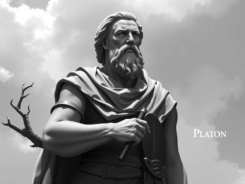 Biografia De Platon – Plato Game illustrated banner showing a cave, a philosopher, and glowing pillars
